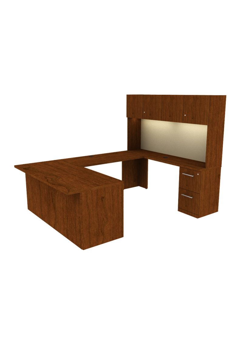 U-Shape Desk with Hutch Option Veneer